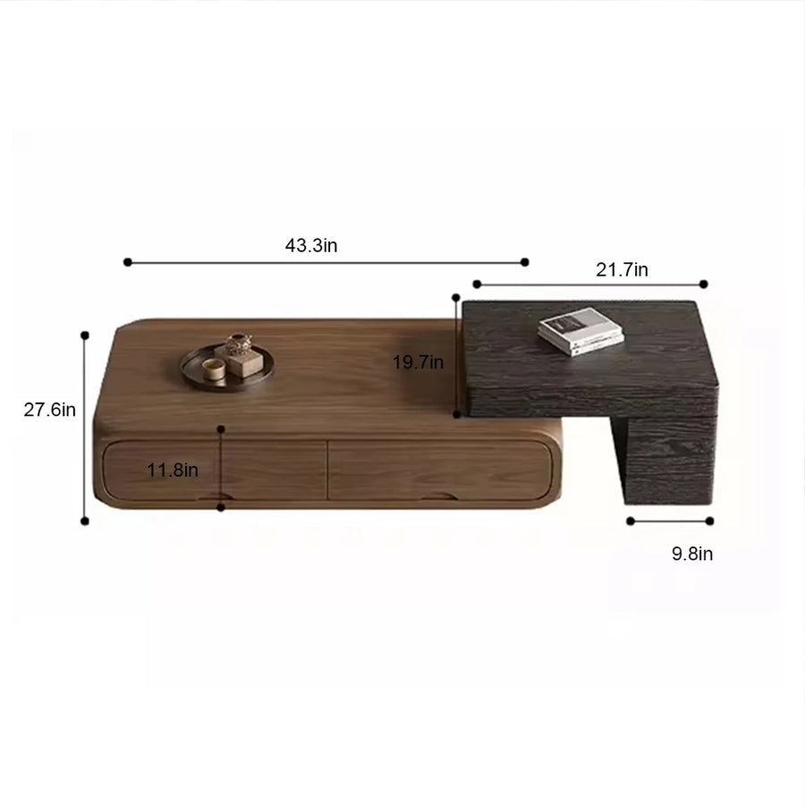 Oval Coffee Table, Modern Minimalist Expandable Coffee Table Walnut Wood, with Multifunctional Storage