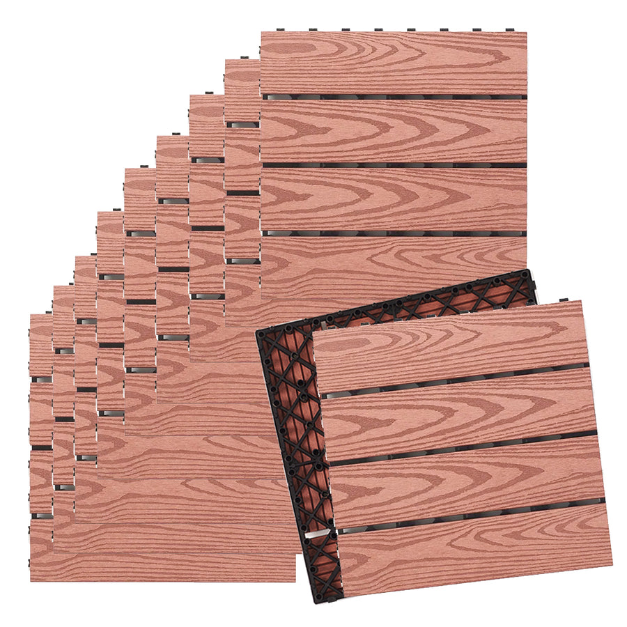 12''x12'' Interlocking Composite Deck Tiles - Red Oak Wood (Pack of 10)