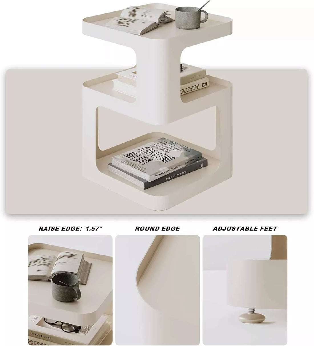 nightstand,Small End Table, Modern Nightstand, Accent Bedside Table, 3 Tier Night Stands, Metal Bed Side Table for Living Room Bedroom Outdoor Entryway, No Assembly Required