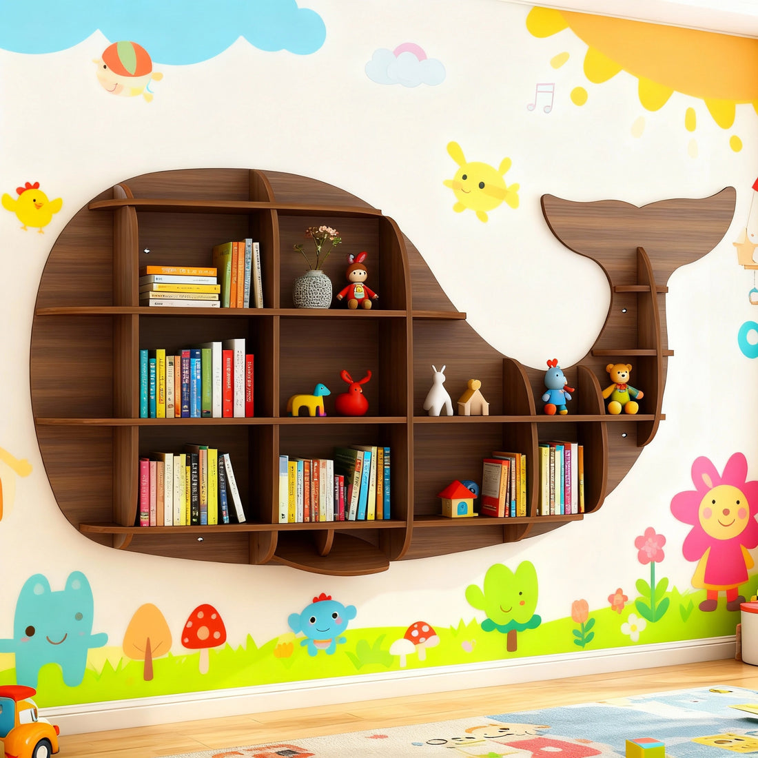 Kids Creative Dolphin & Whale Bookshelf Locker Wooden