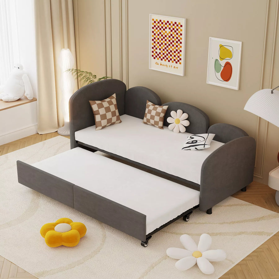Modern Minimalist Daybed with Wooden Slats and Trundle for Bedroom and Living Room, Guest Room, Twin Size