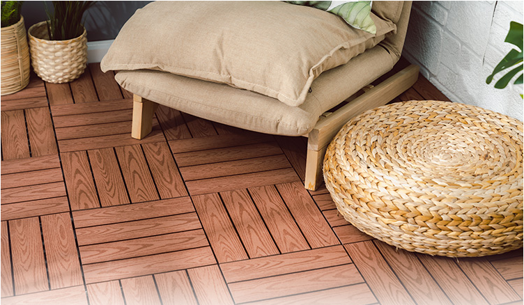 12''x12'' Interlocking Composite Deck Tiles - Red Oak Wood (Pack of 10)