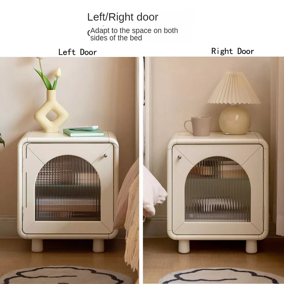 Rubber wood, Poplar solid wood Light nightstand cream style