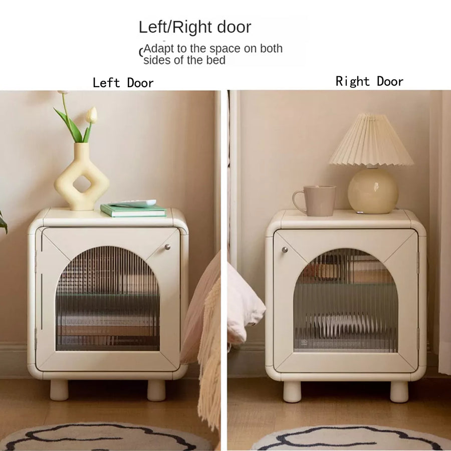 Rubber wood, Poplar solid wood Light nightstand cream style