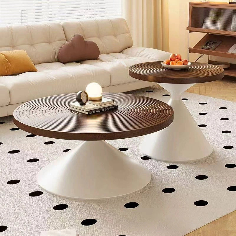 50+70cm Round Coffee Table Set Hourglass Shape Modern Nesting Tables with Iron Legs for Living Room Bedroom Easy Assembly