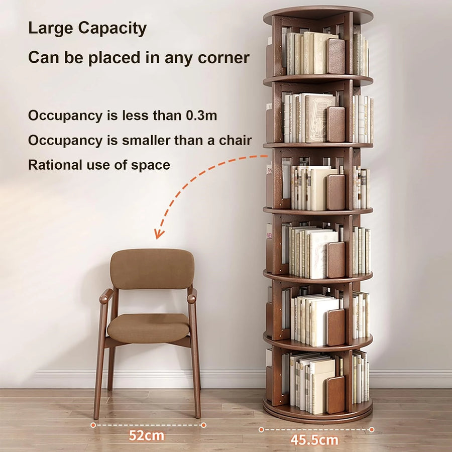 Solid Wood Rotating Bookshelf,Round Rotating Bookcase 360 Display,Floor Standing Bookcase for Kids & Adults,Corner Bookshelf