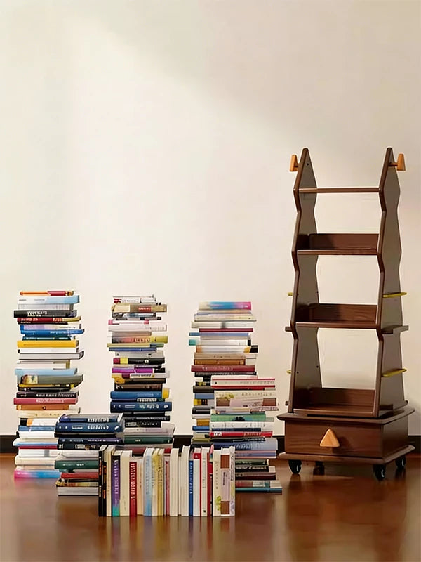 Kids Rotating Bookshelf, Wooden Mobile Children’s Book Rack, Floor Standing 360° Spin Bookcase with Wheels, Montessori Storage Organizer for Nursery, Bedroom & Playroom