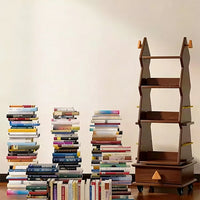 Kids Rotating Bookshelf, Wooden Mobile Children’s Book Rack, Floor Standing 360° Spin Bookcase with Wheels, Montessori Storage Organizer for Nursery, Bedroom & Playroom