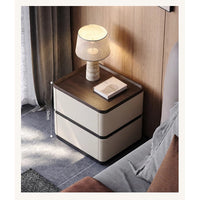 Modern 2-Drawer Nightstand with Hidden Handles & Silent Slides, Faux Leather Wrapped Wooden Bedside Table