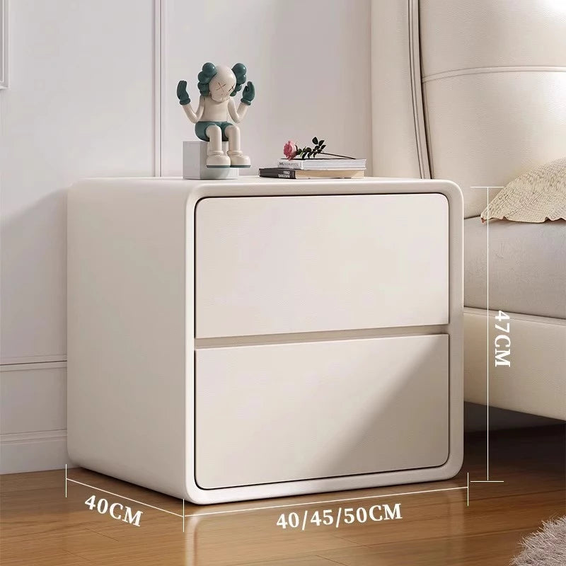 Nightstand, Modern All Solid Wood Night Stand, No Installation Required Bedside Table, 2 Drawers Dresser for Bedroom, Microfiber Leather Wrap