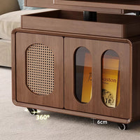 Adjustable Solid Wood Side Table with Wheels Rolling Sofa Table for Living Room