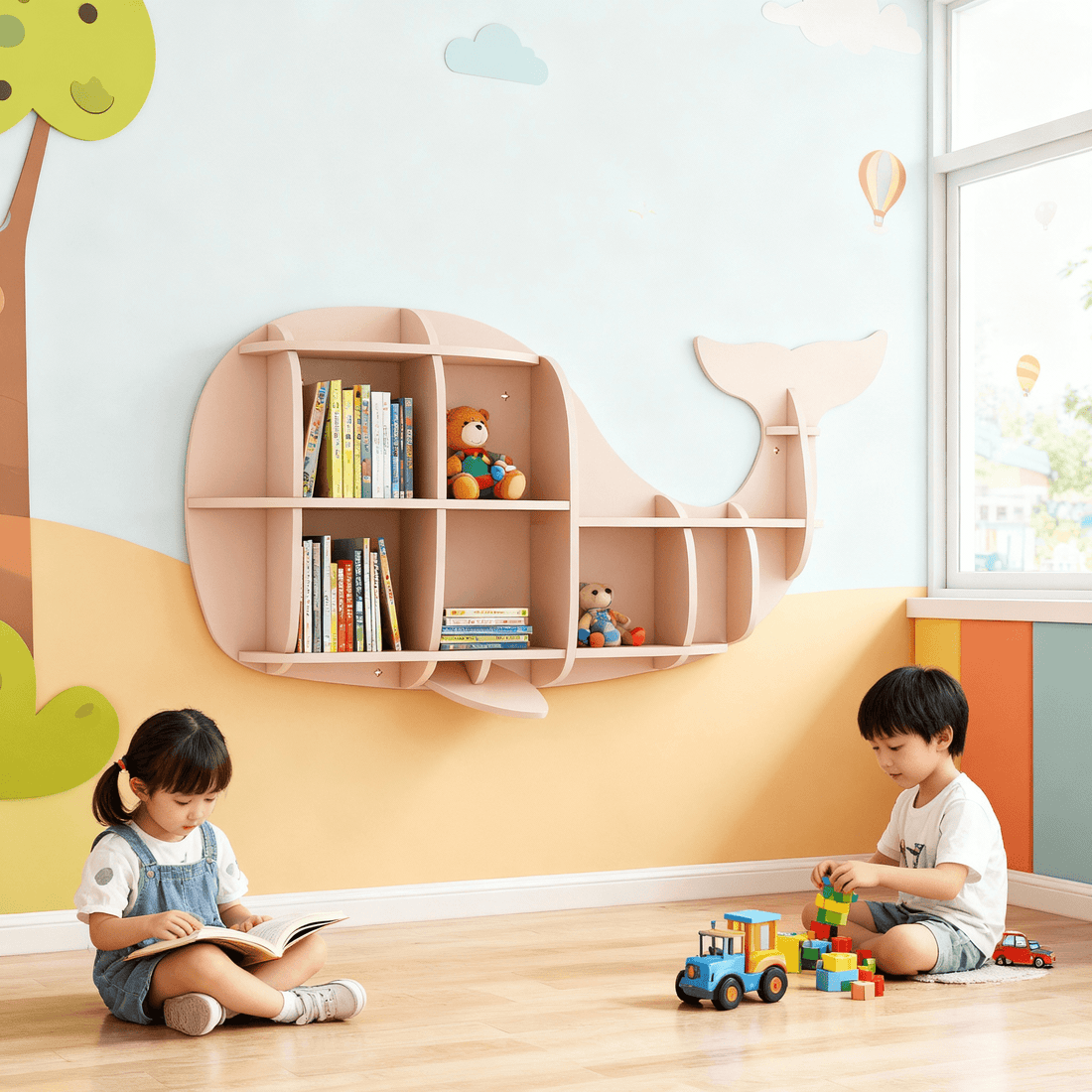 Kids Creative Dolphin & Whale Bookshelf Locker Wooden