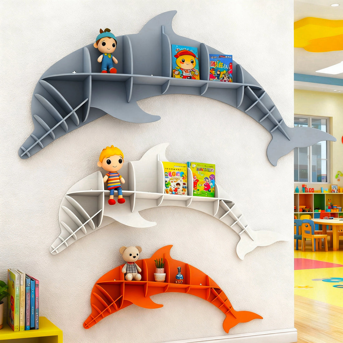 Kids Creative Dolphin Bookshelf Locker Wooden