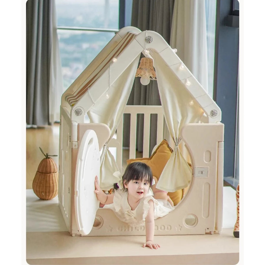 Indoor Newborn Playpen & Play Yard Play Pen with Toys and House |  Glowing Moon Bear