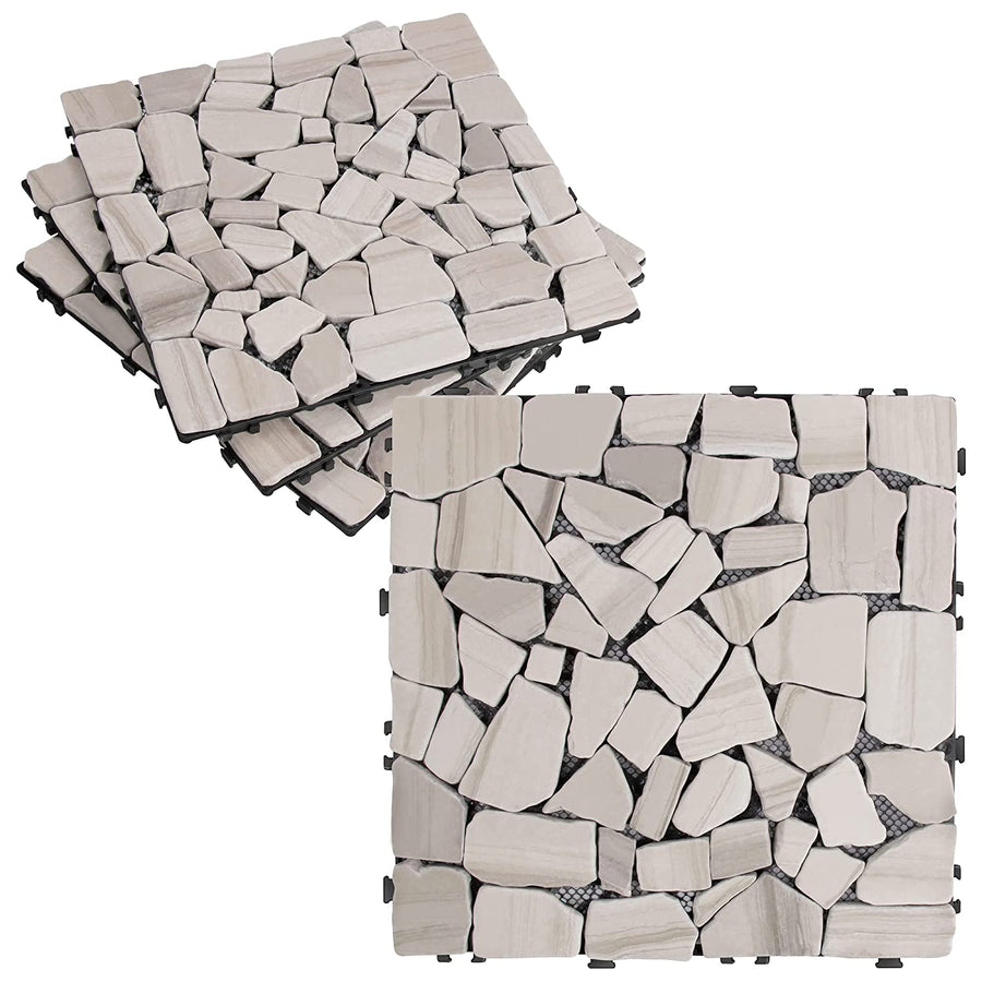 12''x12'' Interlocking Stone Deck Tiles - Sliced Silver Gray (Pack of 4)