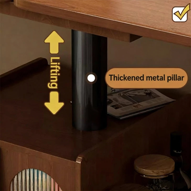 Mid-Century Modern Solid Wood Extendable Coffee Table with Adjustable Height, Wheels, and 2 Storage Compartments, Multifunctional Lift Top Table for Living Room or Dining