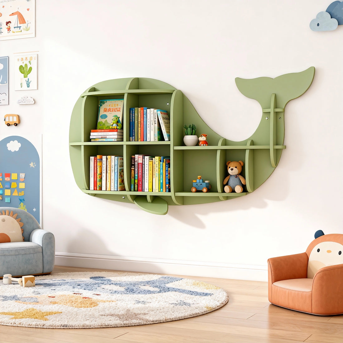 Kids Creative Dolphin & Whale Bookshelf Locker Wooden