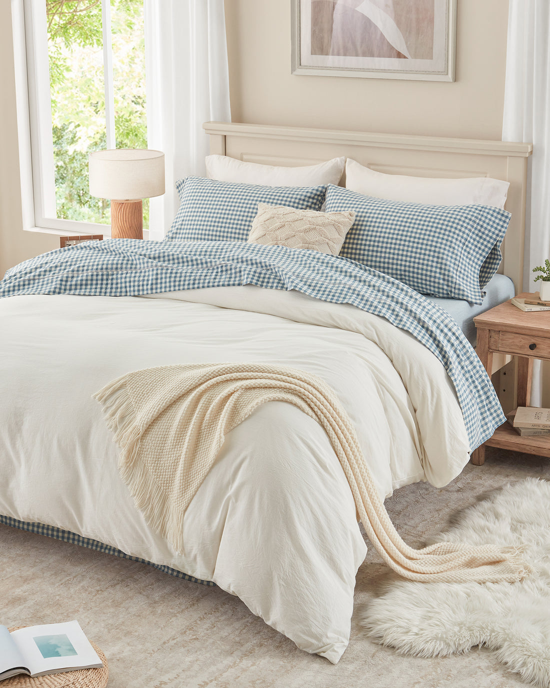 100% Washed Cotton Gingham Bed Sheet Set