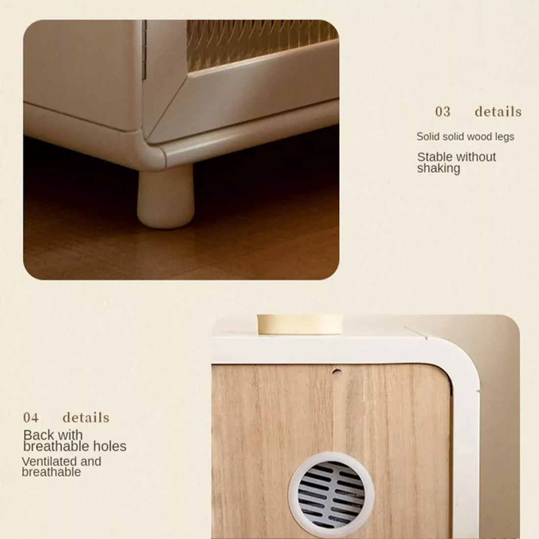 Rubber wood, Poplar solid wood Light nightstand cream style