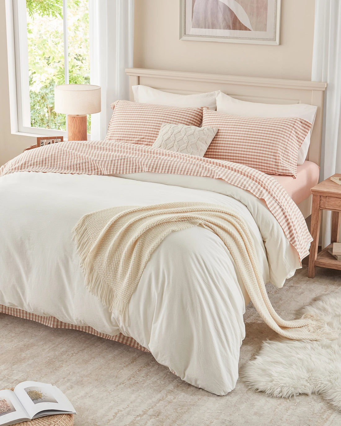 100% Washed Cotton Gingham Bed Sheet Set