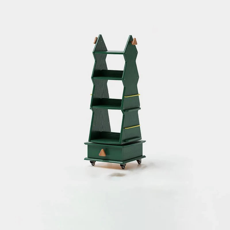 Kids Rotating Bookshelf, Wooden Mobile Children’s Book Rack, Floor Standing 360° Spin Bookcase with Wheels, Montessori Storage Organizer for Nursery, Bedroom & Playroom