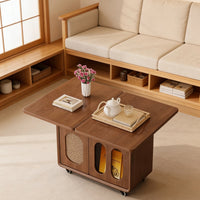 Adjustable Solid Wood Side Table with Wheels Rolling Sofa Table for Living Room