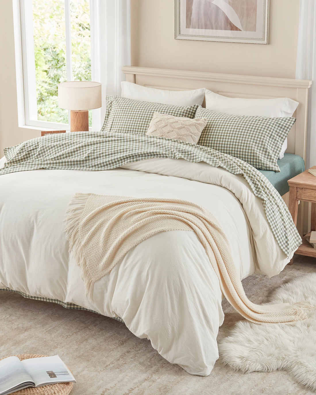 100% Washed Cotton Gingham Bed Sheet Set