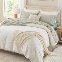 100% Washed Cotton Gingham Bed Sheet Set