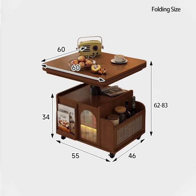 Mid-Century Modern Solid Wood Extendable Coffee Table with Adjustable Height, Wheels, and 2 Storage Compartments, Multifunctional Lift Top Table for Living Room or Dining