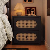 Mid-Century Modern Solid Wood Nightstand (with Natural Rattan Drawers)