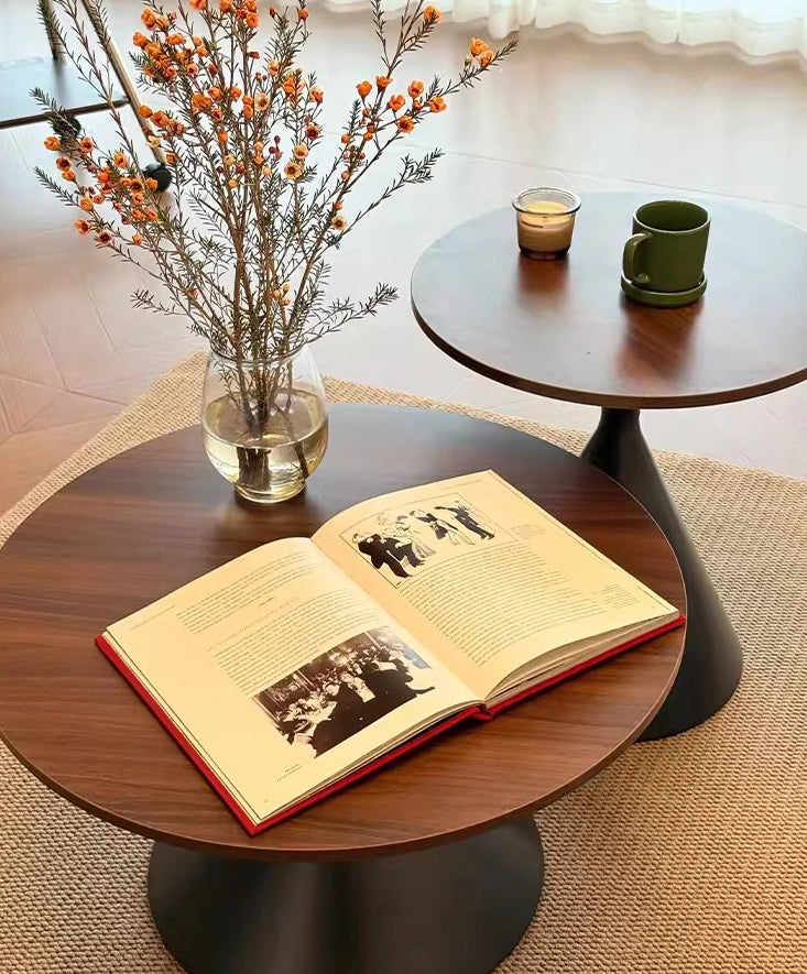 50+70cm Round Coffee Table Set of 2, Modern Cream Style Coffee Tables, Solid Wood Accent Tables for Living Room, Easy Assembly