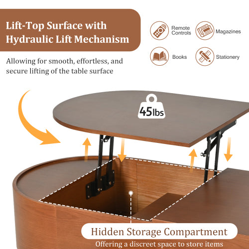 Coffee Table, Lift Top Coffee Tables for Living Room, Wooden Center Tables with Hidden Compartment and 360-degree Marble-Patterned Rotating Tray, 47.2'', (Brown)