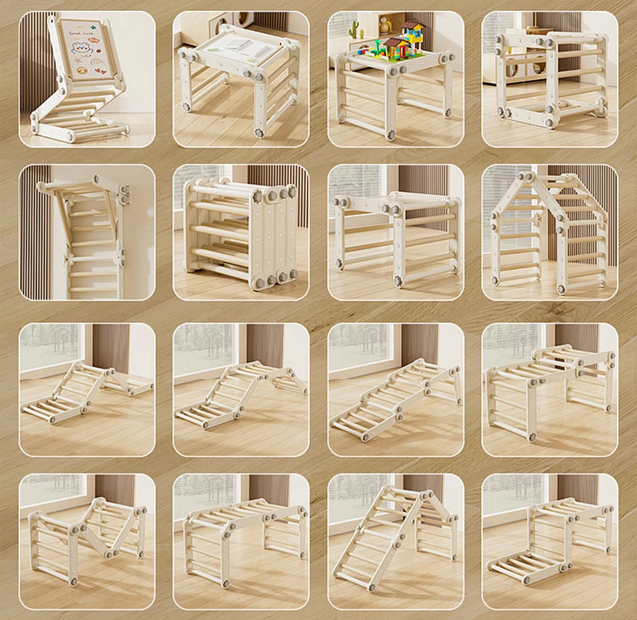 Foldable 3 in 1 Wooden Climbing Triangle Ladder Indoor Kids Play Gym Activity Climber Structure Toys