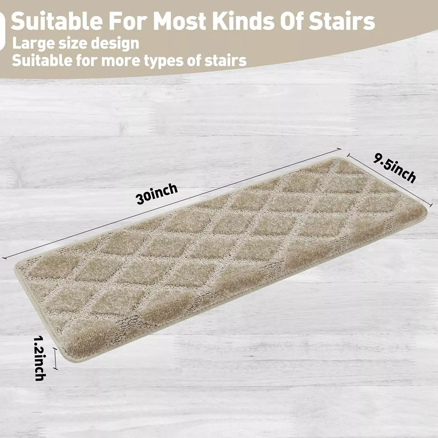 Bullnose Carpet Stair Treads Tape Free Non-Slip Indoor Stair Protectors Pet Friendly Stair Treads for Wooden Steps 9.5