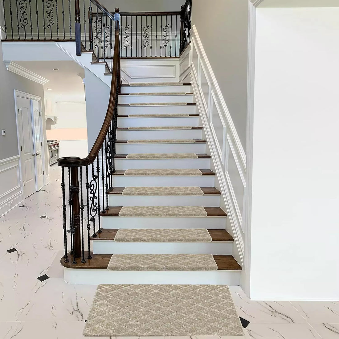 Bullnose Carpet Stair Treads Tape Free Non-Slip Indoor Stair Protectors Pet Friendly Stair Treads for Wooden Steps 9.5" x 30"x1.2" 14 Pieces,