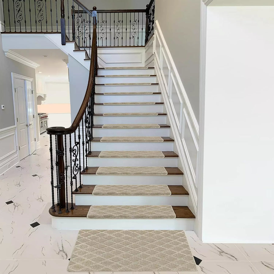 Bullnose Carpet Stair Treads Tape Free Non-Slip Indoor Stair Protectors Pet Friendly Stair Treads for Wooden Steps 9.5