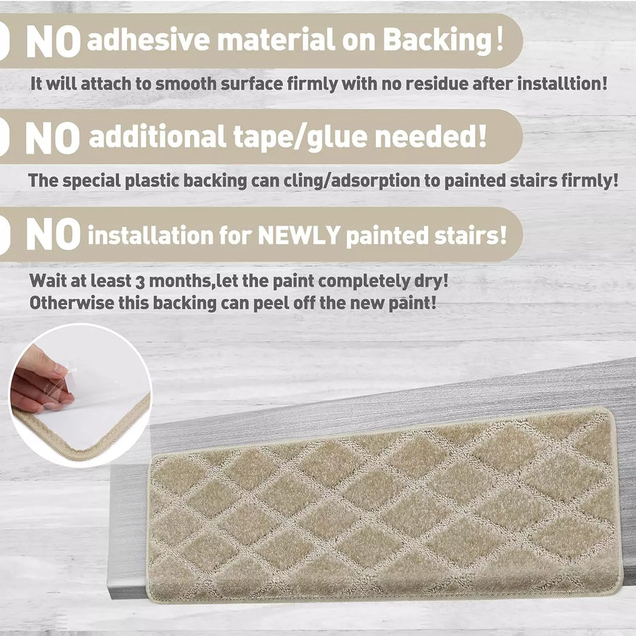Bullnose Carpet Stair Treads Tape Free Non-Slip Indoor Stair Protectors Pet Friendly Stair Treads for Wooden Steps 9.5
