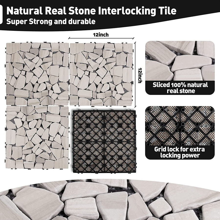 12''x12'' Interlocking Stone Deck Tiles - Sliced Silver Gray (Pack of 4)
