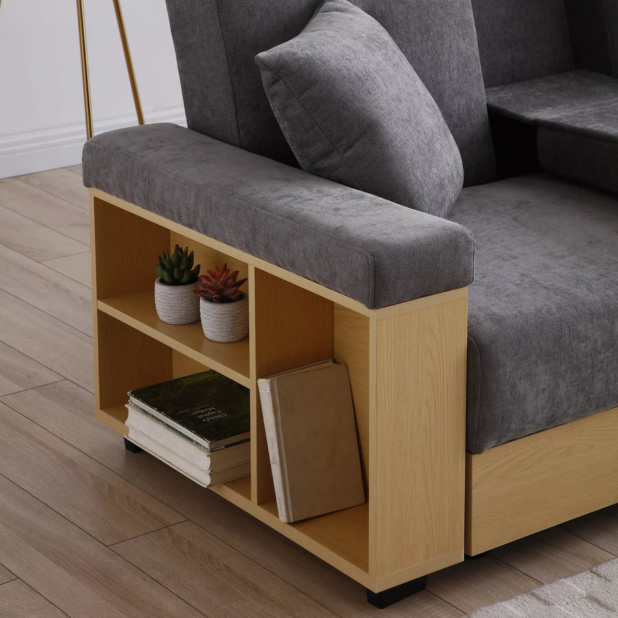 Convertible Sleeper Sofa Couch, Multifunctional Double Folding Sofa Bed,Storage Ottoman and Sofa arm with box and drawer