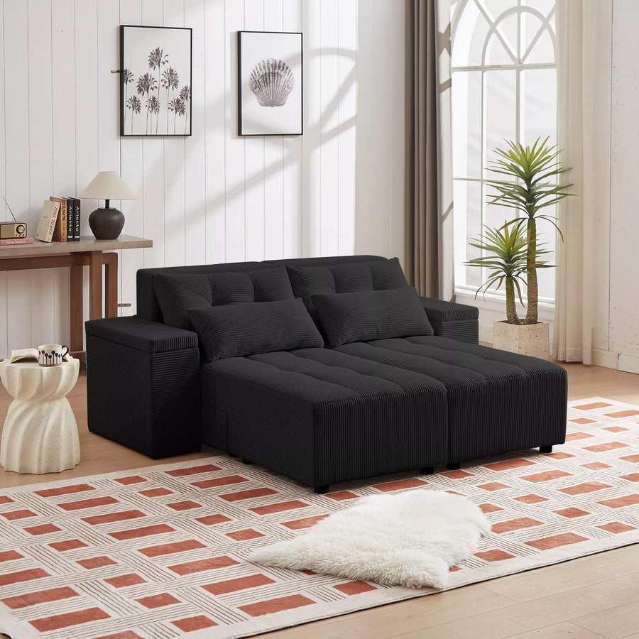 Free Combination Cloud Sectional Sofa Corduroy Upholstered L-Shaped Couch 3 in 1 Convertible Sleeper Sofa Bed Minimalist Modular Couches Chaise Lounge Daybed with Storage and 4 Pillows for Living Room