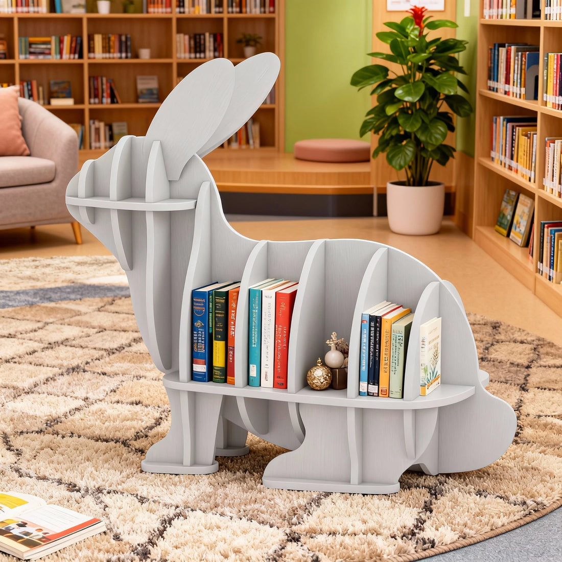 Kids Creative Rabbits Bookshelf Locker Wooden