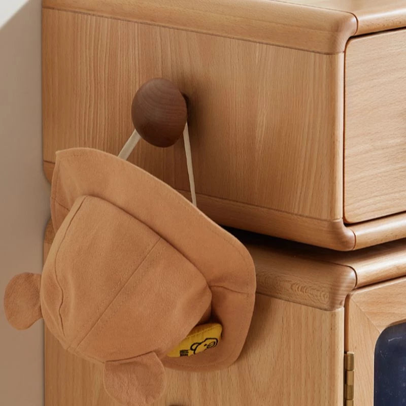 1 Shelf Timber Kids Nightstand with Built-in Outlet, Robot Night Side Table Lights, Cabinets, Cupboard, Compartment, Wood Color
