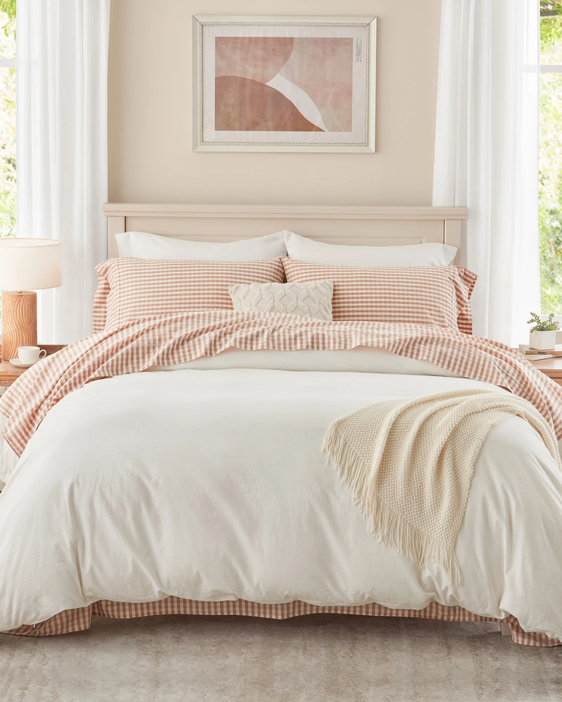 100% Washed Cotton Gingham Bed Sheet Set