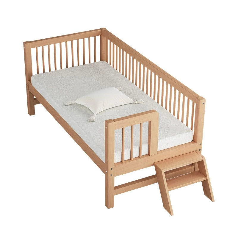 Modern Standard Natural Wood Crib Toddlerbed Infant Crib with Foldable Design and Twin Bed Rails - Crib & Tail Ladder