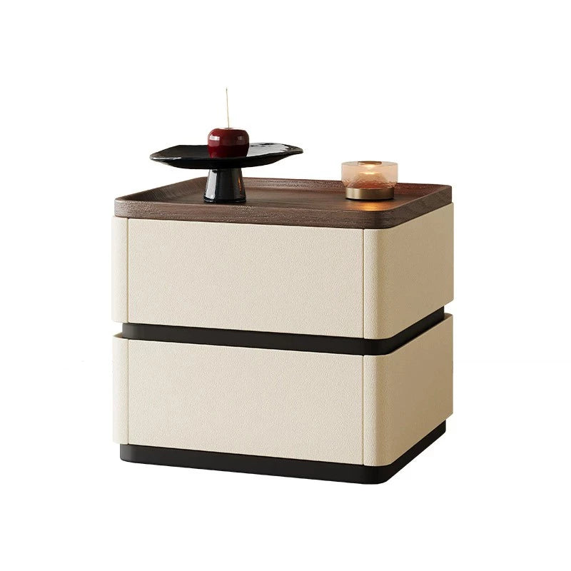 Modern 2-Drawer Nightstand with Hidden Handles & Silent Slides, Faux Leather Wrapped Wooden Bedside Table