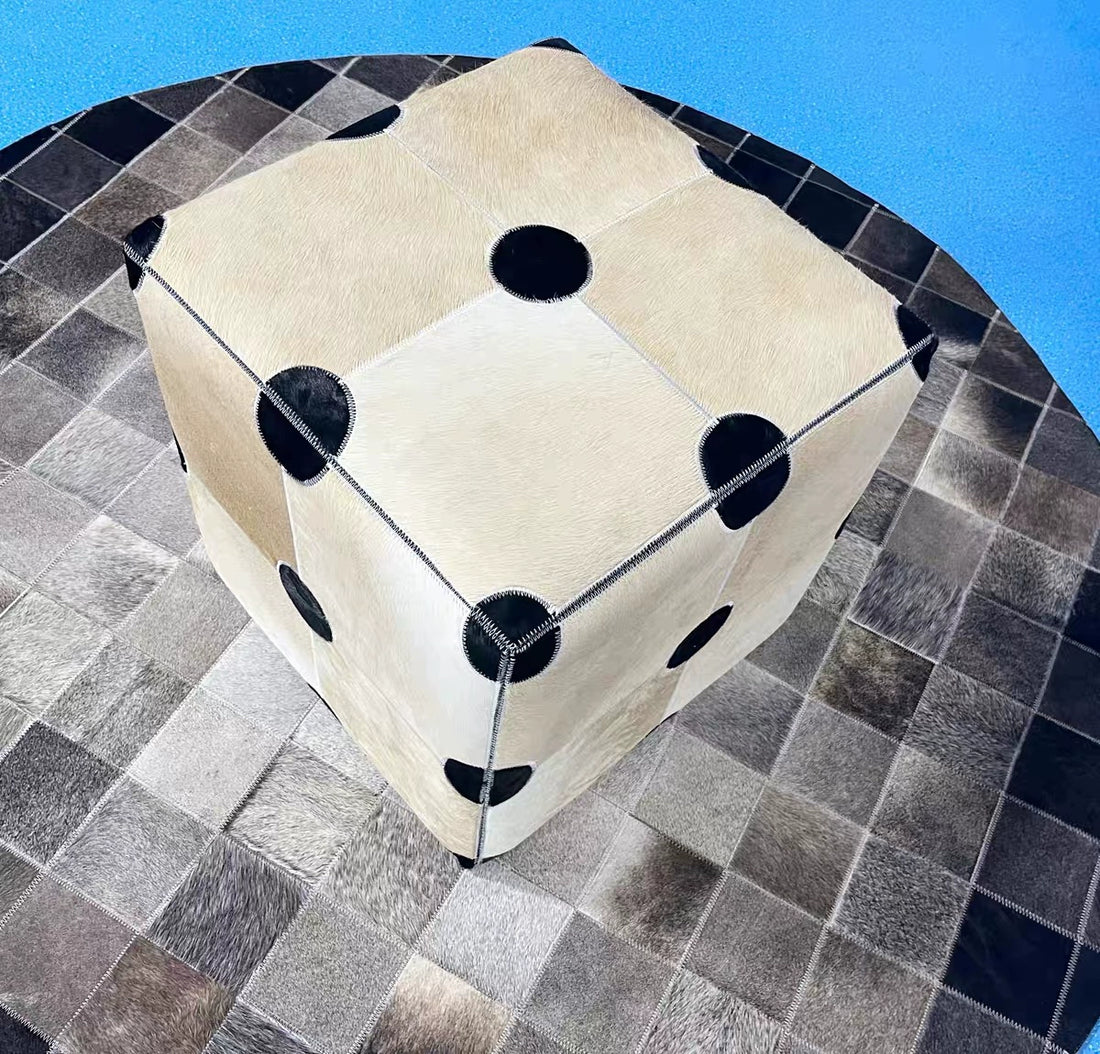 16" Cowhide Leather Cube Pouf Handmade Sofa Stool