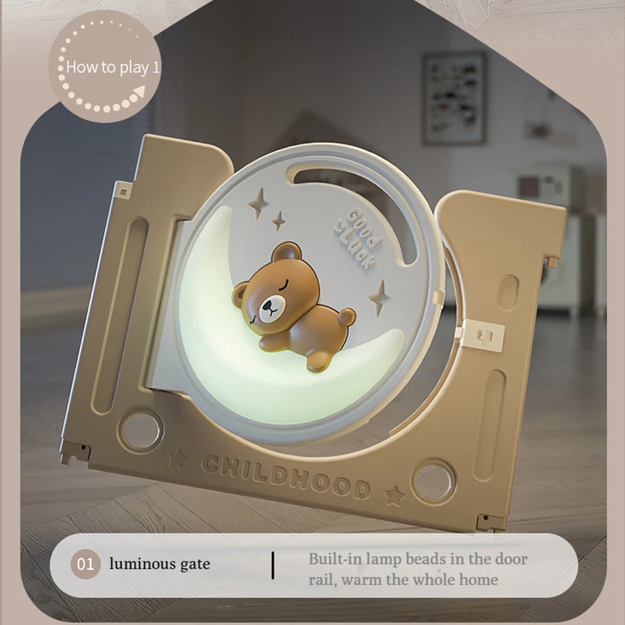 Indoor Newborn Playpen & Play Yard Play Pen with Toys and House |  Glowing Moon Bear