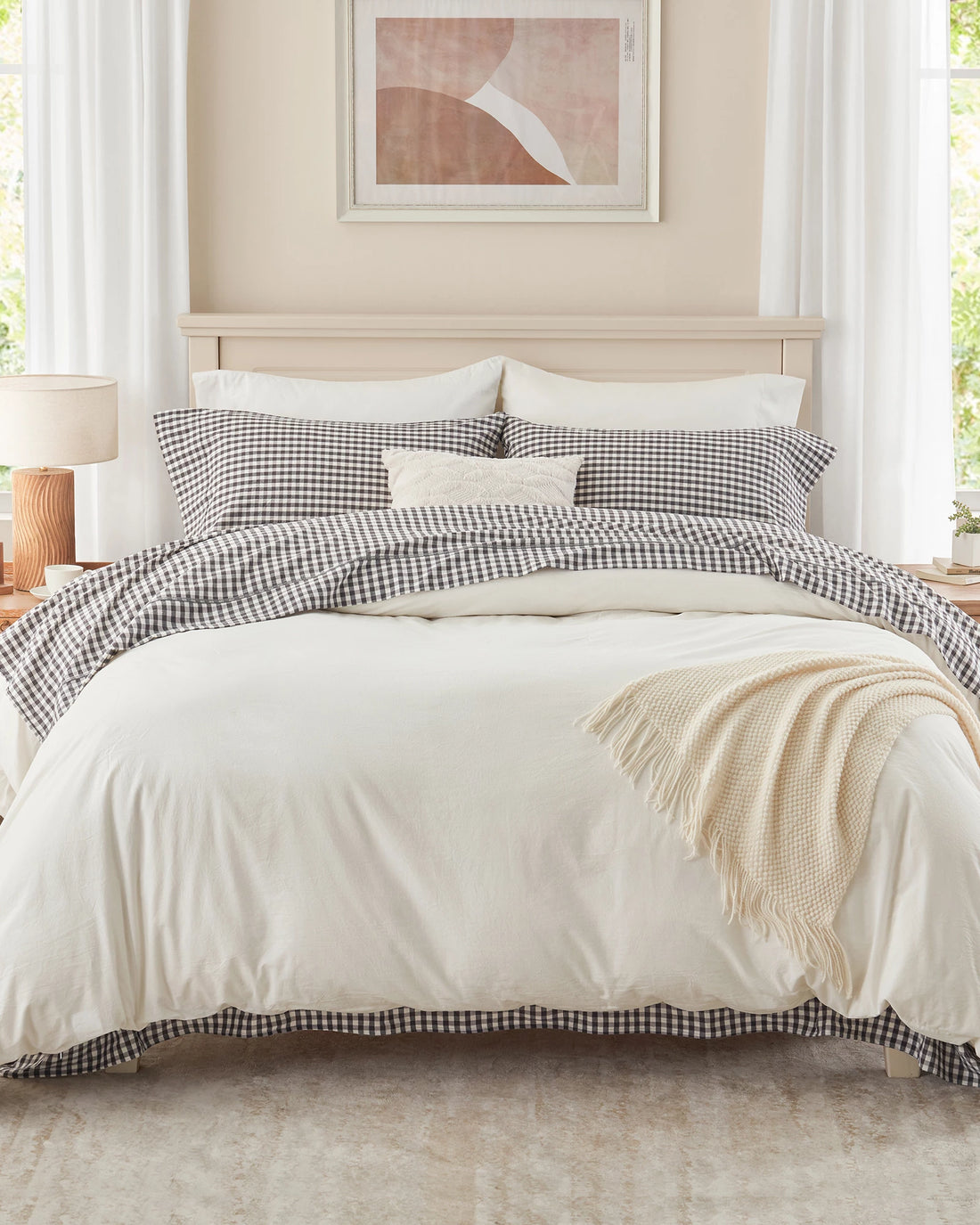 100% Washed Cotton Gingham Bed Sheet Set