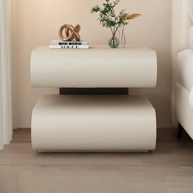 Modern Light Luxury Bedroom Nightstand — Cat-Scratch-Resistant Leather & Multi-Layer Solid Wood Construction, Dual-Drawer Design, Floating Storage Cabinet
