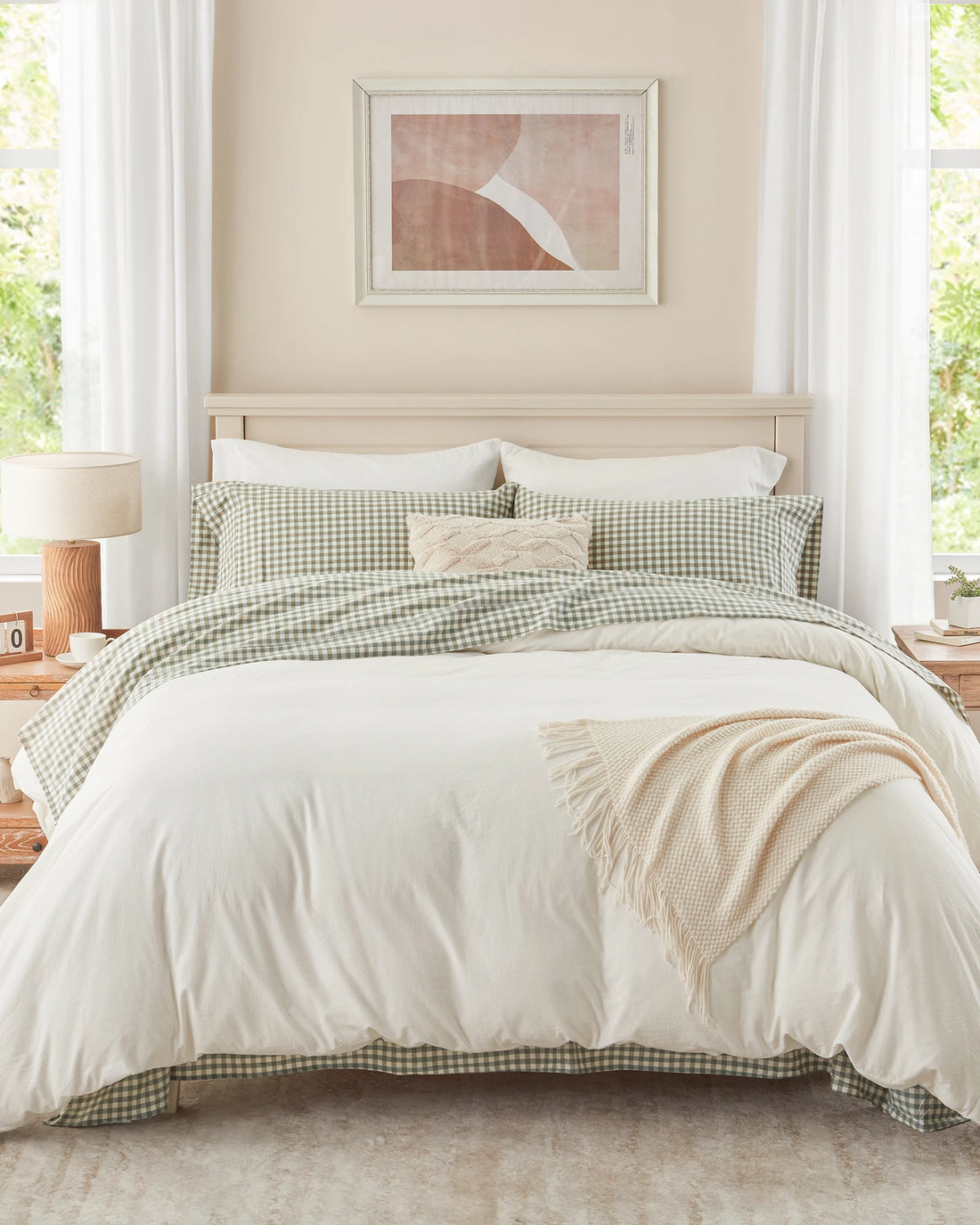 100% Washed Cotton Gingham Bed Sheet Set